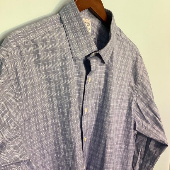 Brooks Brothers Men’s Button Down Shirt 17 1/2-34 Blue/White Plaid Egyptian Cott - Picture 3 of 8
